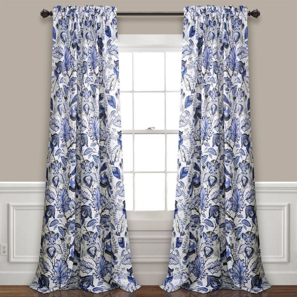Lush Decor - Set of 2 (120"x52") Cynthia Jacobean Light Filteri Blue